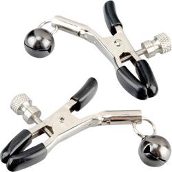 Lux Fetish Bell Nipple Clips, Black/Silver