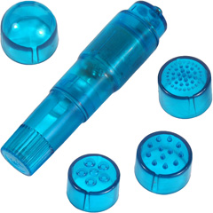 Handy Vibrating Massager With 4 Stimulating Heads, 4 Inch, Blue