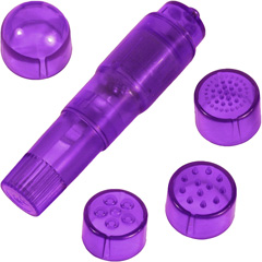 Handy Vibrating Massager With 4 Stimulating Heads, 4 Inch, Lavender