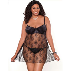 Temptress Lace Demi Cup Babydoll and G String, 1X, Black Temptress Lace Demi Cup Babydoll and G String, 1X, Black