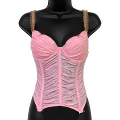 Necessary Objects Cherry Pie Shirred Bustier with Garters, 36B, Pink Necessary Objects Cherry Pie Shirred Bustier with Garters, 36B, Pink