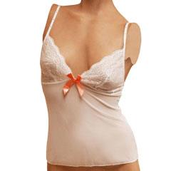 Floral Sheer Lace Camisole with Flirty Bow, Large, White Floral Sheer Lace Camisole with Flirty Bow, Large, White