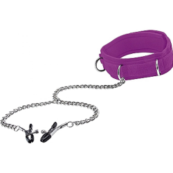 Ouch! Velcro Collar with Nipple Clamps, One Size, Purple Ouch! Velcro Collar with Nipple Clamps, One Size, Purple