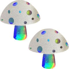 Nipztix Trippy White Glitter Mushroom Nipple Covers, Multi Color Nipztix Trippy White Glitter Mushroom Nipple Covers, Multi Color