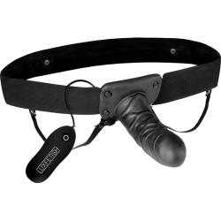 Lux Fetish Unisex Vibrating Hollow Strap-on Dildo, Black Lux Fetish Unisex Vibrating Hollow Strap-on Dildo, Black