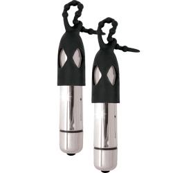 Mack Tuff Vibrating Silicone NippleTeasers, Silver/Black Mack Tuff Vibrating Silicone NippleTeasers, Silver/Black