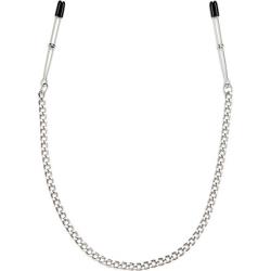 Lux Fetish Adjustable Tweezer Nipple Clips with Chain, Silver/Black