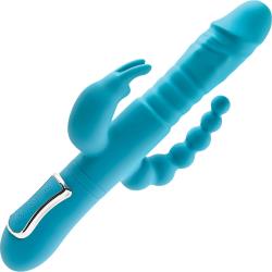 Adam and Eve Eve`s Thrusting Triple Joy Rabbit Vibrator, 10 Inch, Teal Adam and Eve Eve`s Thrusting Triple Joy Rabbit Vibrator, 10 Inch, Teal