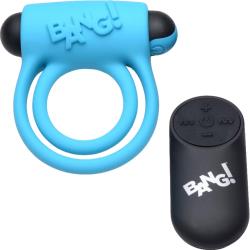 Bang! Remote Control 28X Vibrating Cock Ring and Bullet, Blue Bang! Remote Control 28X Vibrating Cock Ring and Bullet, Blue