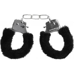 Ouch! Black & White Beginner`s Furry Wrist Cuffs with Quick Release Button, Black Ouch! Black & White Beginner`s Furry Wrist Cuffs with Quick Release Button, Black