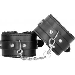 Ouch! Black & White Bonded Leather Plush Hand Cuffs, Black Ouch! Black & White Bonded Leather Plush Hand Cuffs, Black