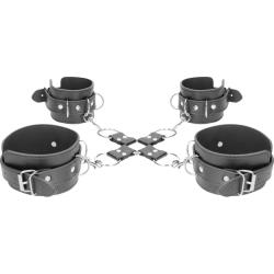 Ouch! Black & White Bonded Leather Hogtie with Hand and Ankle Cuffs, Black Ouch! Black & White Bonded Leather Hogtie with Hand and Ankle Cuffs, Black