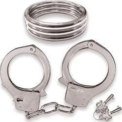 Dominant Submissive Metal Cockring and Handcuffs Set, Silver Dominant Submissive Metal Cockring and Handcuffs Set, Silver