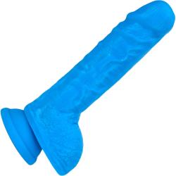 Neo Dual Density Dildo with Balls and Suction Cup, 9 Inch, Neon Blue Neo Dual Density Dildo with Balls and Suction Cup, 9 Inch, Neon Blue