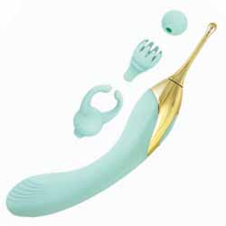 Nasstoys Gold Glam Tri-Tip Rechargeable Massager Kit, 9.5 Inch, Aqua Nasstoys Gold Glam Tri-Tip Rechargeable Massager Kit, 9.5 Inch, Aqua
